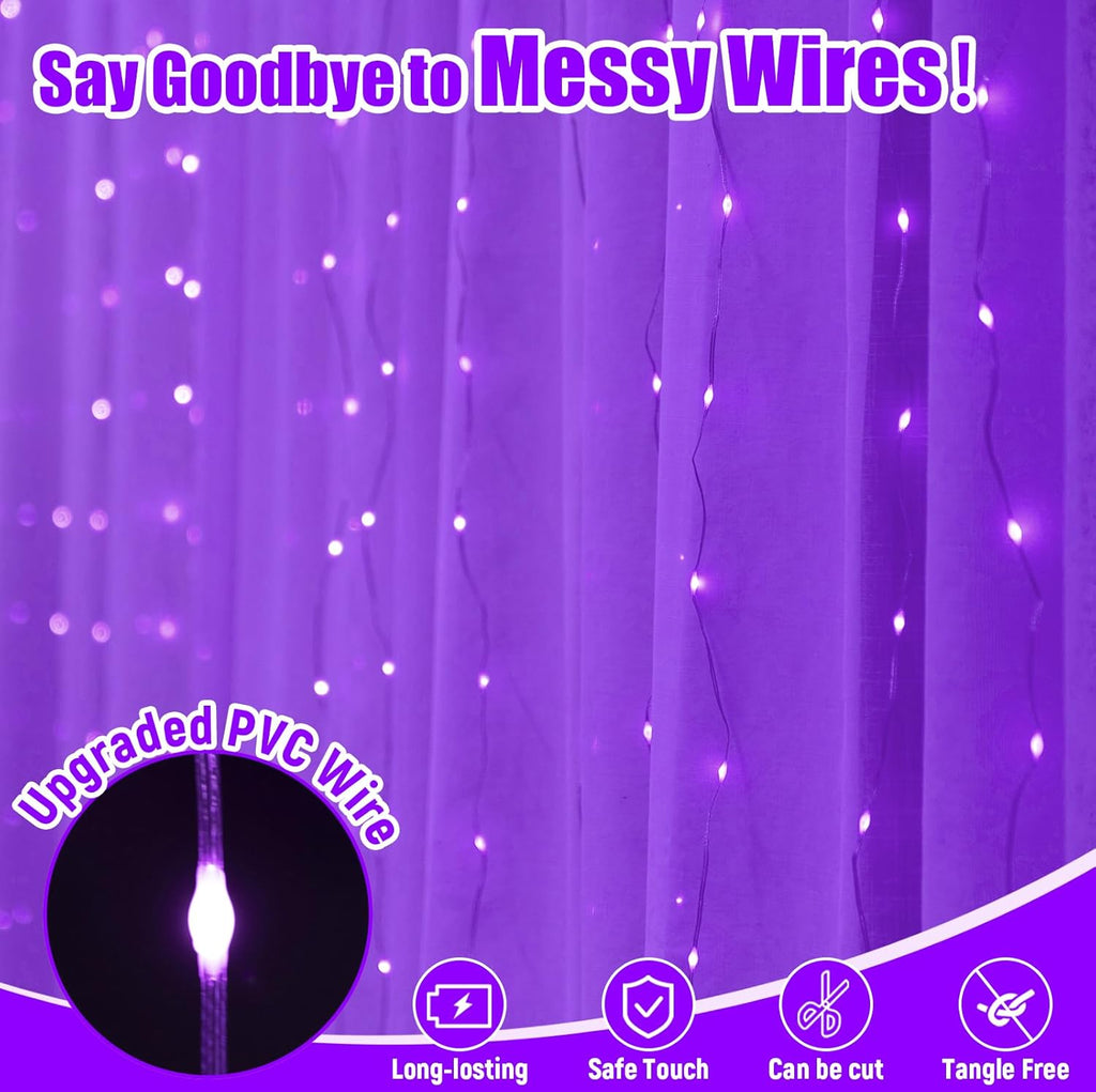 Purple Curtain Light by [Brand Name] - 300 LED Fairy String Lights | 9.8ft x 9.8ft with Remote Control & 8 Modes