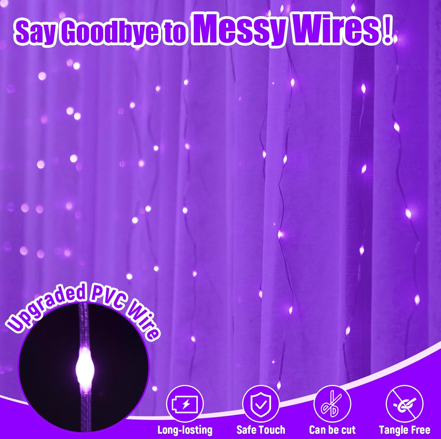 Purple Curtain Light by [Brand Name] - 300 LED Fairy String Lights | 9.8ft x 9.8ft with Remote Control & 8 Modes