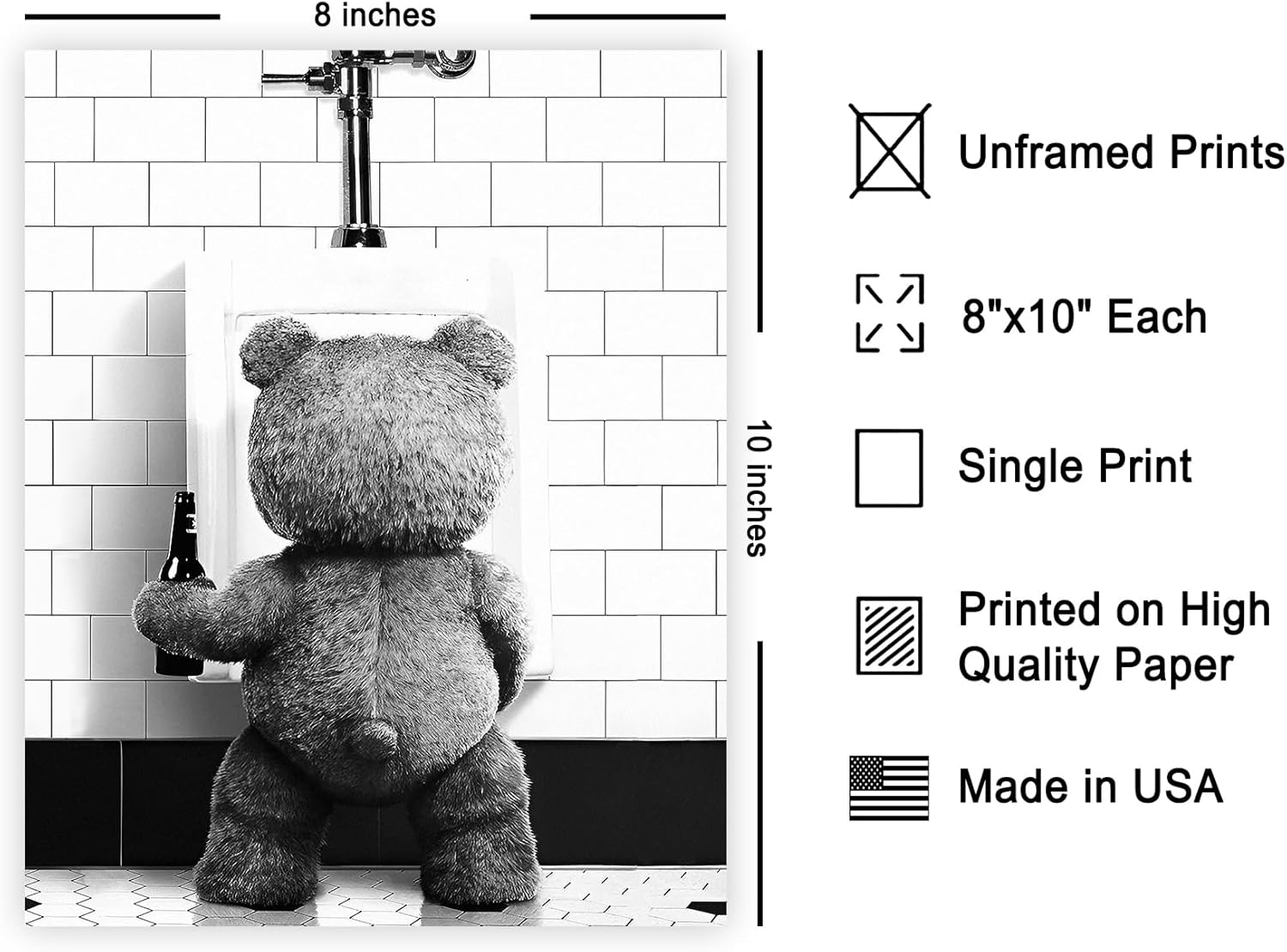 Poster Master Funny Teddy Bear Print - Humorous Wall Art for Bathroom & Nursery - 8x10 Unframed