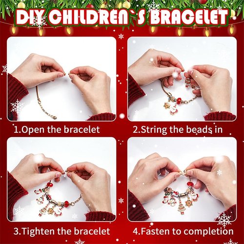 Christmas Vacation Advent Calendar Bracelets - 24-Day Countdown with 2 DIY Charm Kits for Girls & Women