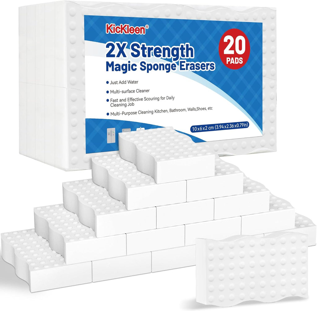 Skiennix Magic Cleaning Sponges - 2X Density Melamine Erasers for Non-Scratch Cleaning | 20 Pack
