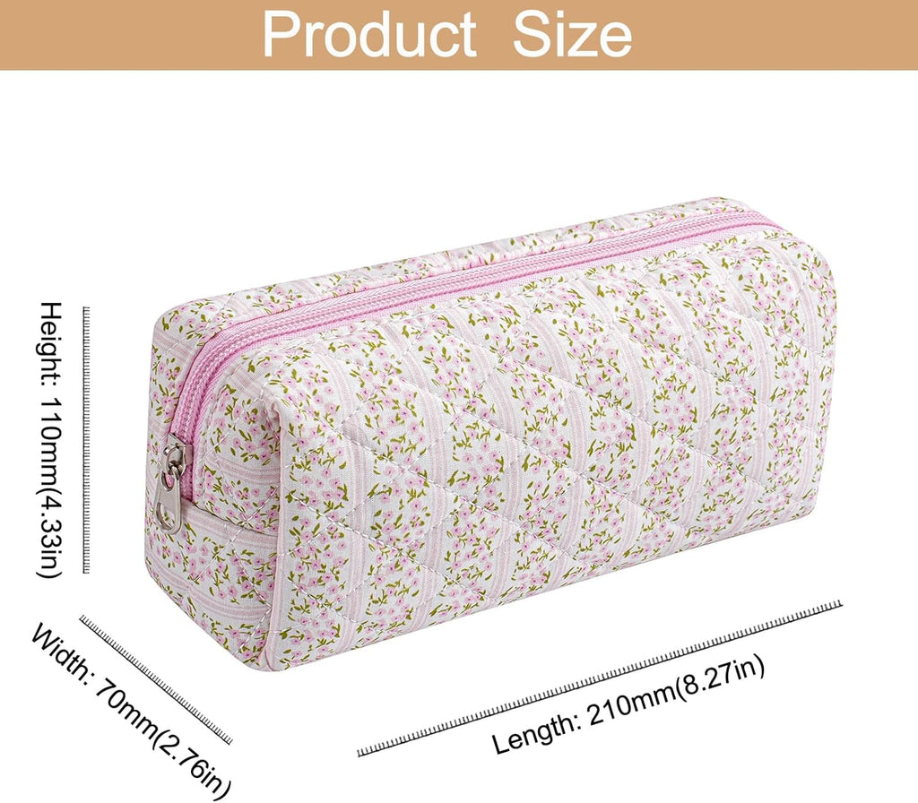 Skiennix Cute Floral Makeup Brush Bag - Quilted Travel Organizer Case in Pink Floral Design