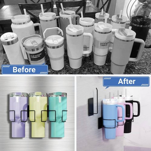 Magnetic Stanley Cup Holder for Fridge - Water Bottle Organizer for Stanley 40 oz with 2 Holders 2 Tumbler Lid Rack Kitchen Pantry Cabinet Storage for Stanley Cup Accessories