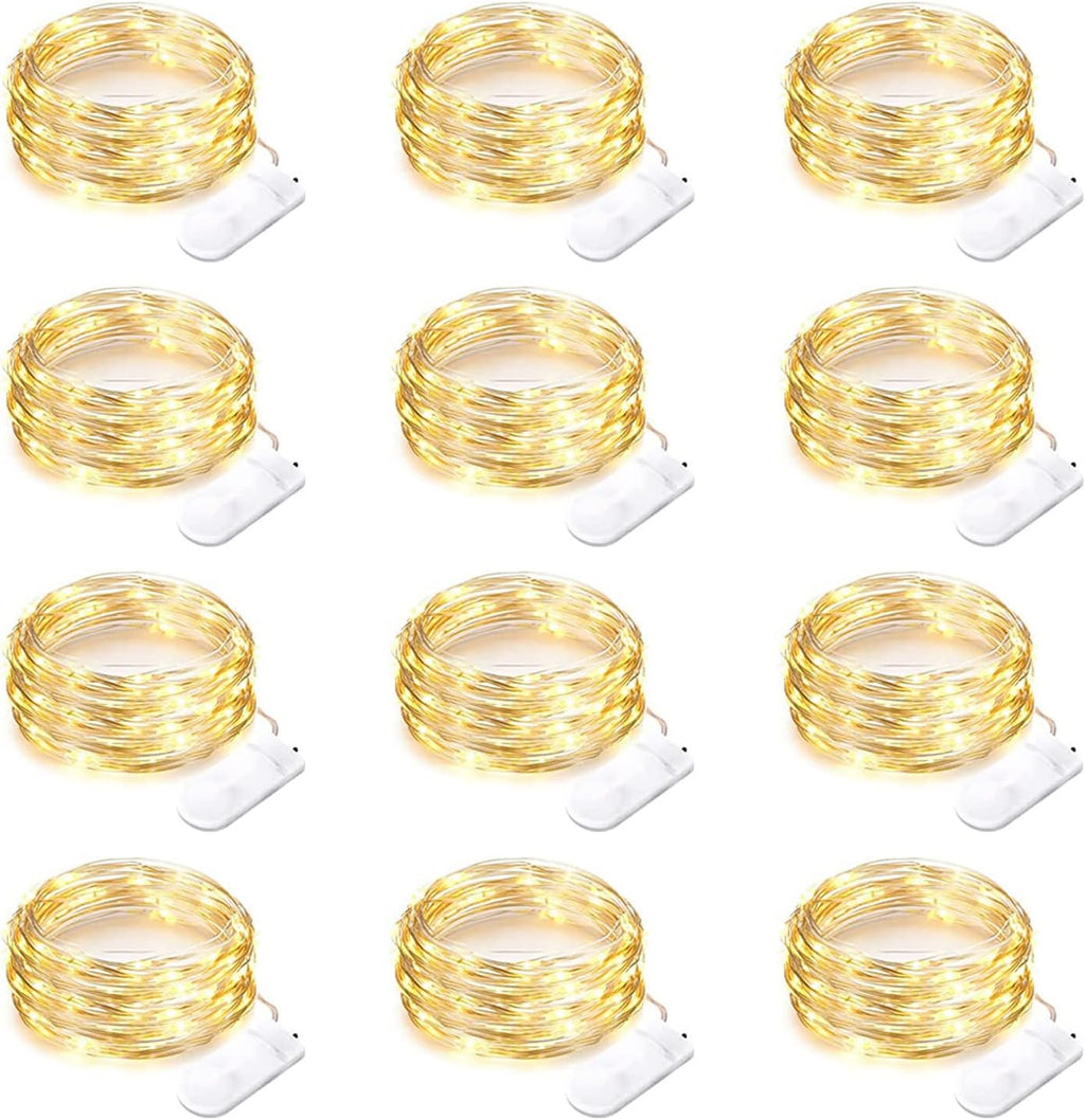 Yiaht 12 Pack Fairy Lights - Battery Operated 7 Feet String Lights | Waterproof Silver Wire for Bedroom, Party, Wedding, Christmas
