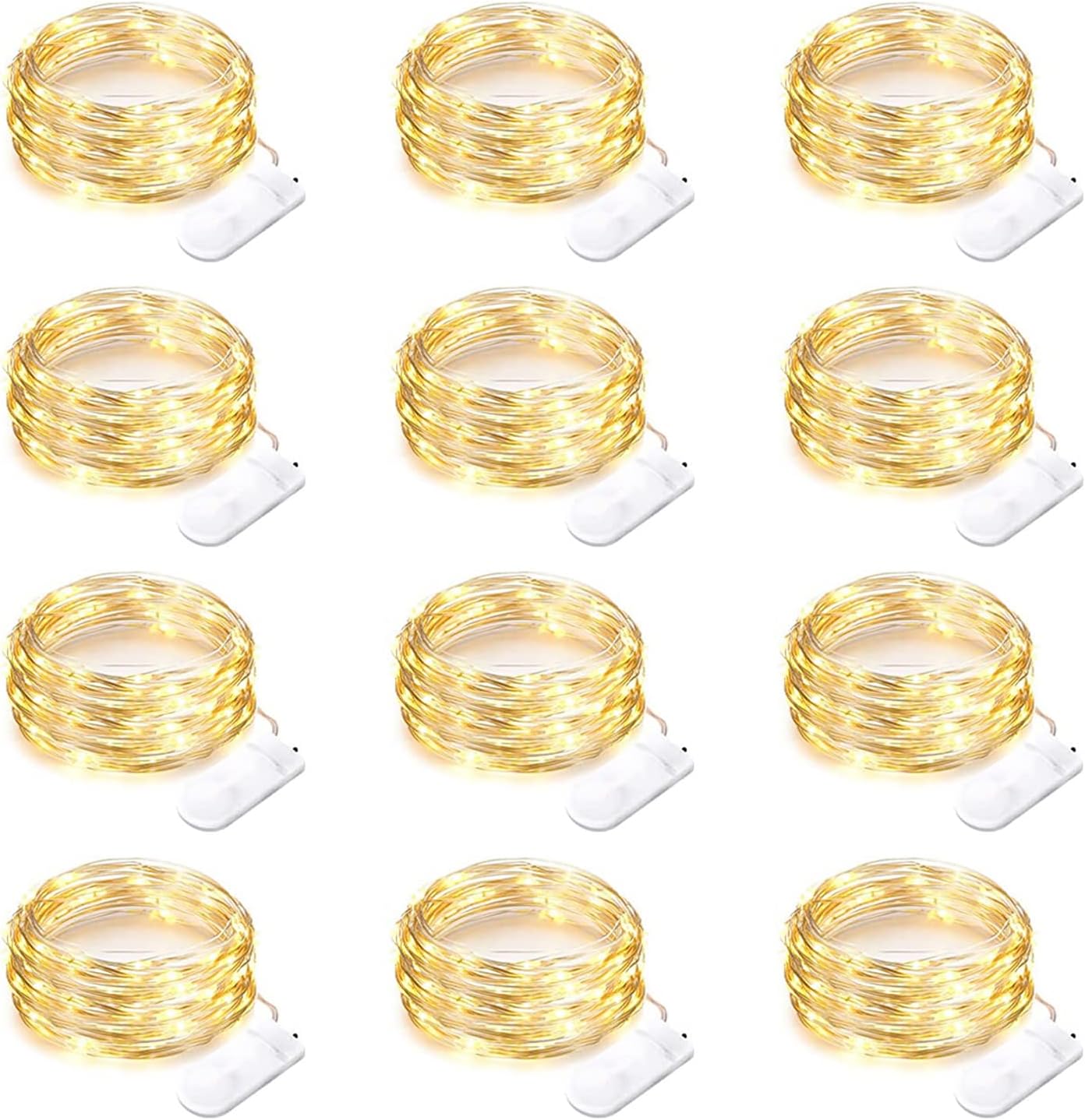 Yiaht 12 Pack Fairy Lights - Battery Operated 7 Feet String Lights | Waterproof Silver Wire for Bedroom, Party, Wedding, Christmas