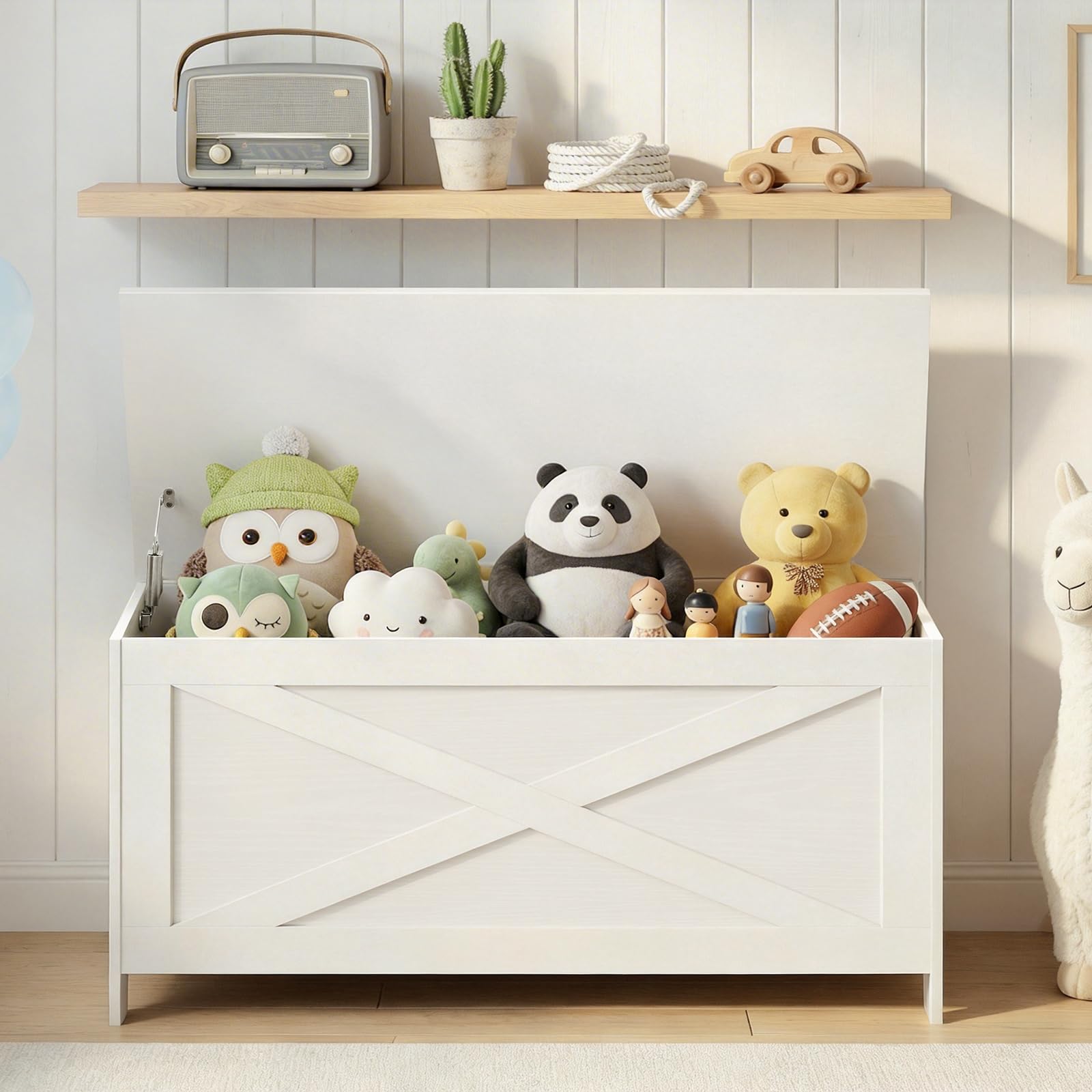 MAHANCRIS 39.4" Toy Chest, Sturdy Entryway Storage Chest with Safety Hinges, Retro Toy Box, Wooden Look Accent Furniture for Living Room, Bedroom, White SCWT48101Z1