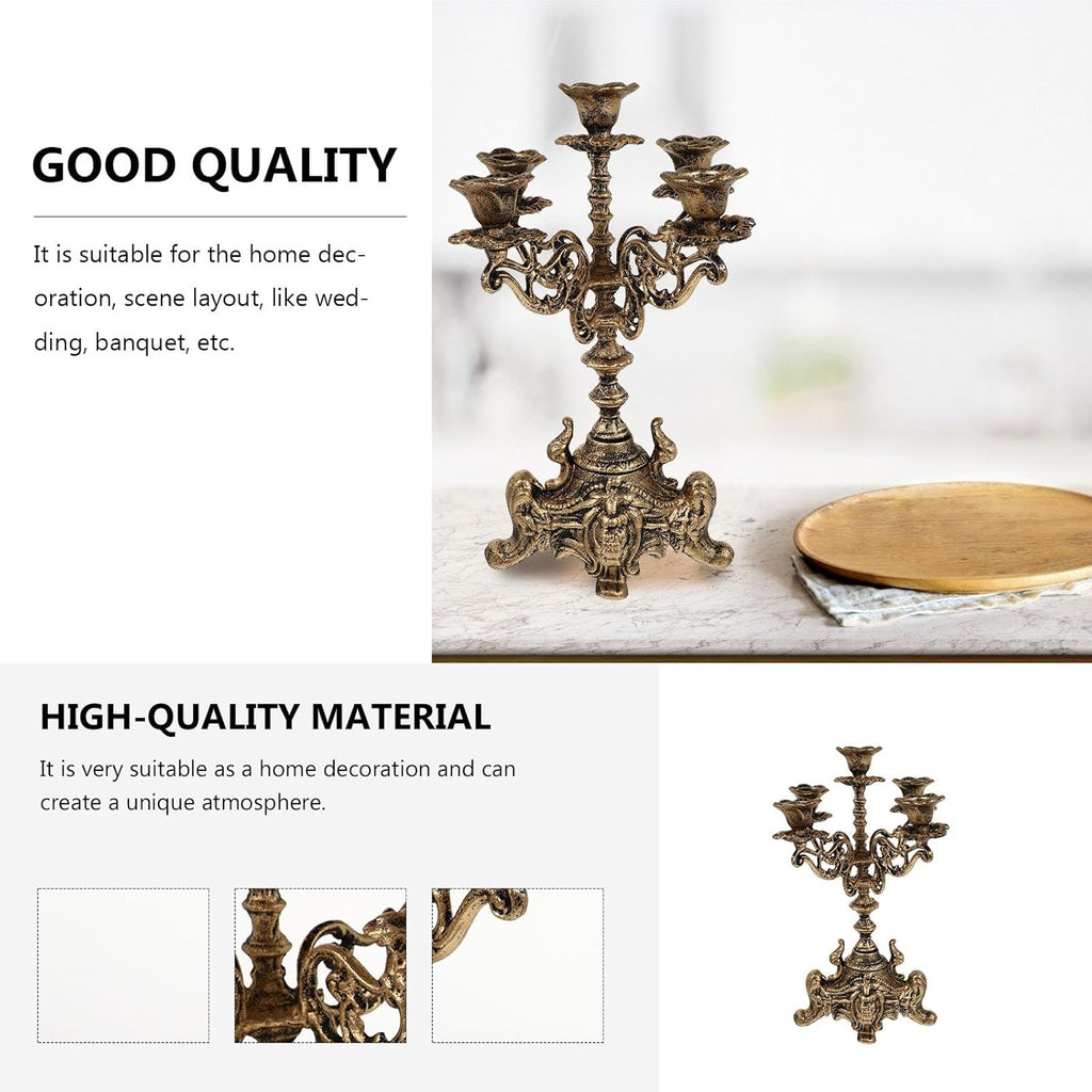Skiennix Metal Candle Holder - 5 Arms Candelabra for Weddings & Holiday Parties | 12 Inch