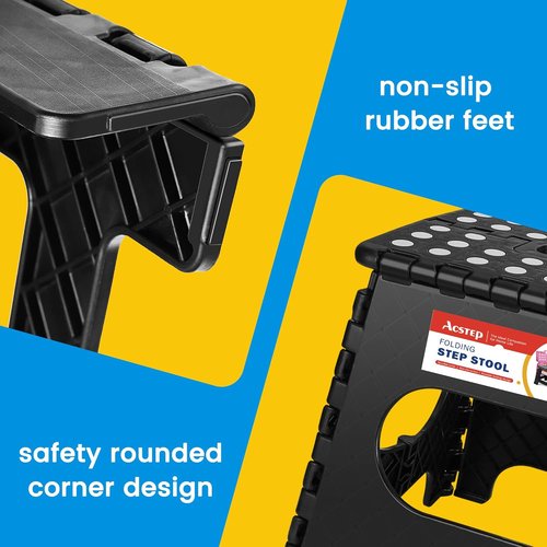 ACSTEP Folding Step Stool - 11 Inch Sturdy Plastic Design | Non-Slip, Lightweight, Holds 300 lbs - Ideal for Home & Outdoor Use