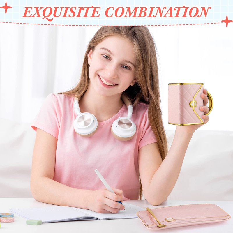 Sliner Handbag Coffee Mug Set- 4 Sets Handbag Coffee Mug with Saucer Spoon 10 Oz/ 310 ml - Cute Ceramic Creative Tea Cup for Women Girls Valentines Gift(Classic)