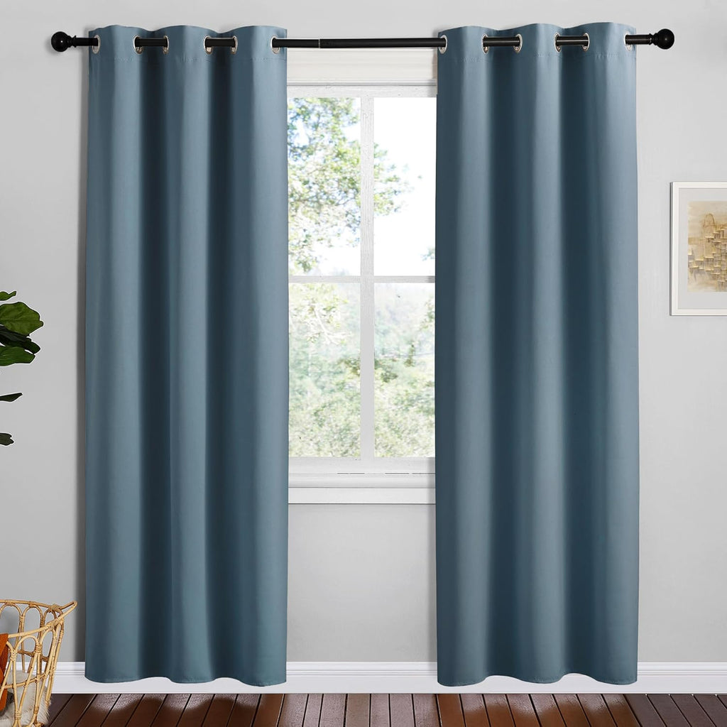 NICETOWN Smoky Blue Blackout Curtains - 78 Inch Length, Thermal Insulated, 2 Panels, 42 Inch Wide