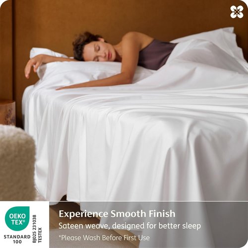 Bedsure 100% Giza Egyptian Cotton King Size Sheets - Silky Luxury Hotel Quality with 18-Inch Deep Pockets & Corner Straps (White)
