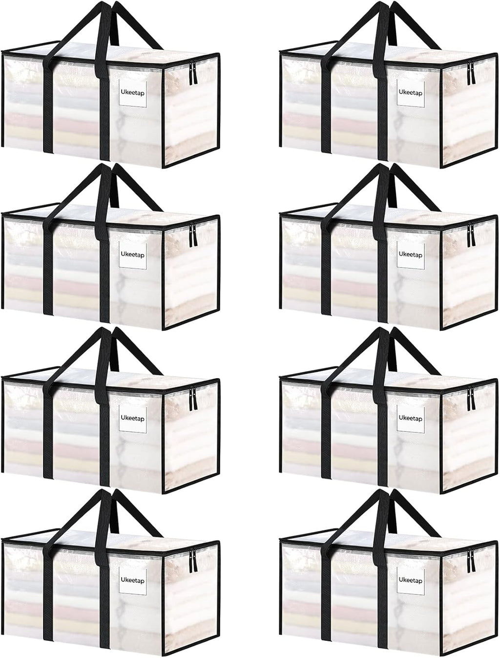 Skiennix Extra Large Heavy-Duty Moving Bags - Clear Storage Totes with Reinforced Handles & Zippers | 8 Pack