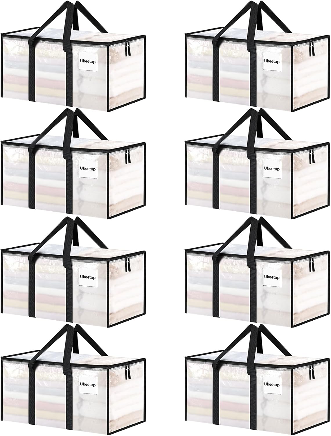Skiennix Extra Large Heavy-Duty Moving Bags - Clear Storage Totes with Reinforced Handles & Zippers | 8 Pack