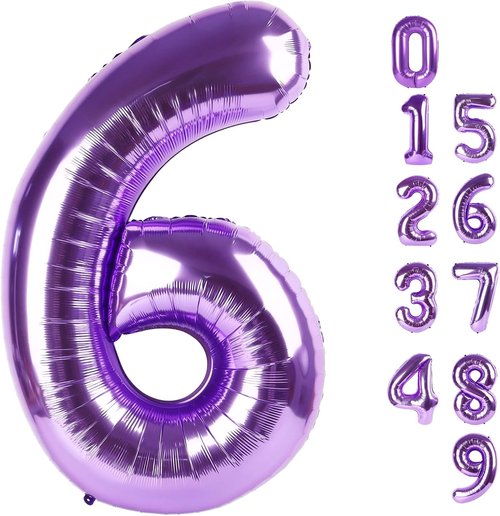 6 Balloon Number | 40 Inch Purple Birthday Balloons for 6th Birthday Celebrations