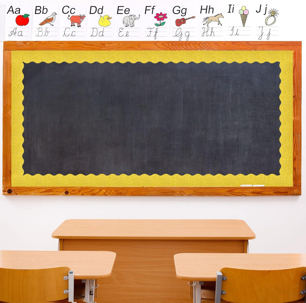 Whaline Graduation Bulletin Board Borders - Glitter Black & Gold Cap & Star Design | 69Ft Trim for Classroom & Party Decor