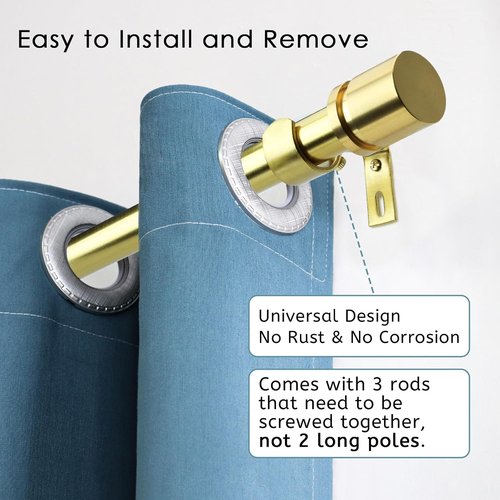 Byondeth Adjustable Curtain Rods - 16 to 60 Inches, 1 Inch Diameter, Elegant Gold Finish with Aluminium Finials