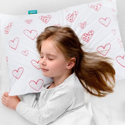 Biloban Organic Cotton Toddler Pillowcase 2 Pack, (Pillowcase Only) Kids Pillowcases for Sleeping Fit Pillow Sized 13"x 18" or 14"x19", Envelope Travel Pillowcase for Girl Boy, Pink Heart & Pink Strip