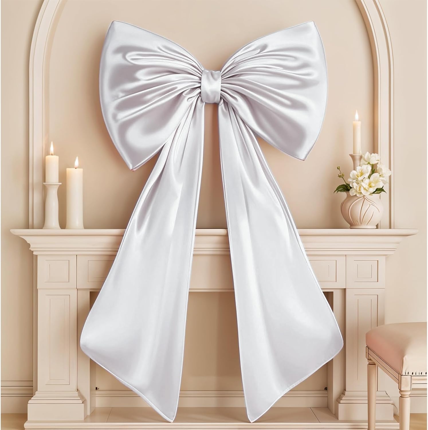 Skiennix Huge White Coquette Bow - Large Satin Ribbon Tie for Wedding & Birthday Decorations