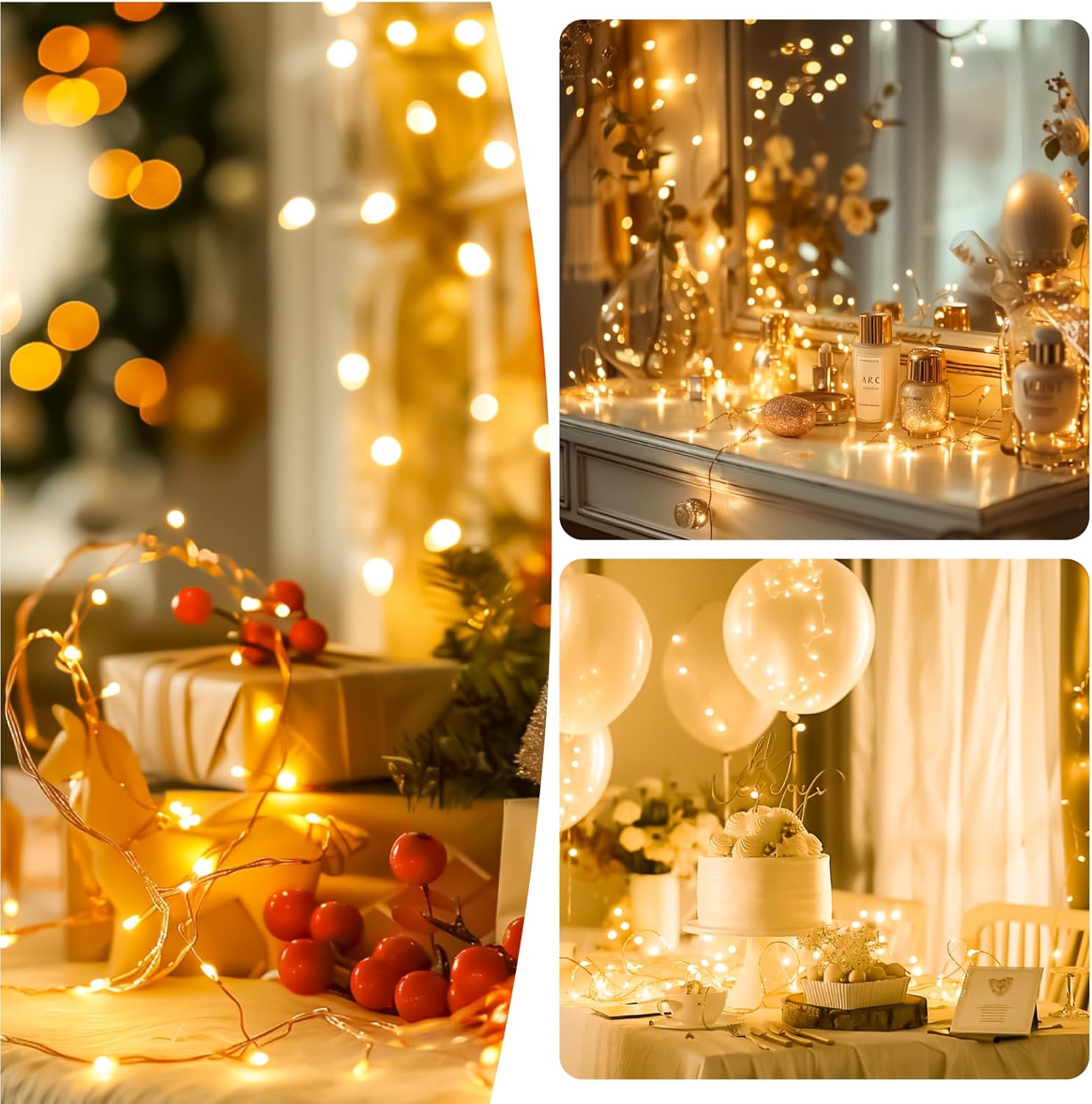 ZSJWL Rechargeable Fairy Lights - 16FT 50LED String Lights with DIY Timer & 8 Modes | Warm White Indoor Decor