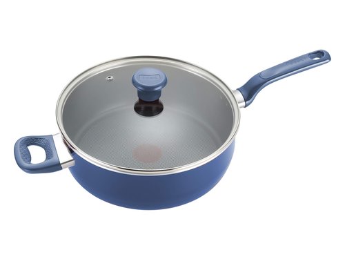 T-fal B0378264 Excite ProGlide Nonstick Thermo-Spot Heat Indicator Dishwasher Oven Safe Jumbo Cooker with Lid Cookware, 5-Quart, Blue