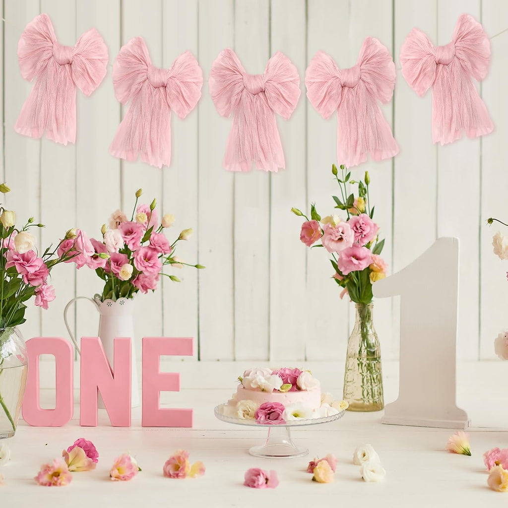 VitalCozy Pink Bow Garland Banner - Charming Decorations for Coquette Birthday & Baby Showers