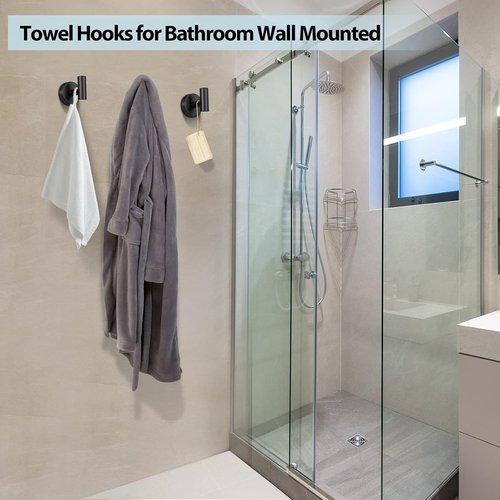 Kruodop Towel Hooks - Heavy-Duty Wall Mount Towel Holders | Black Matte Stainless Steel, 2-Pack