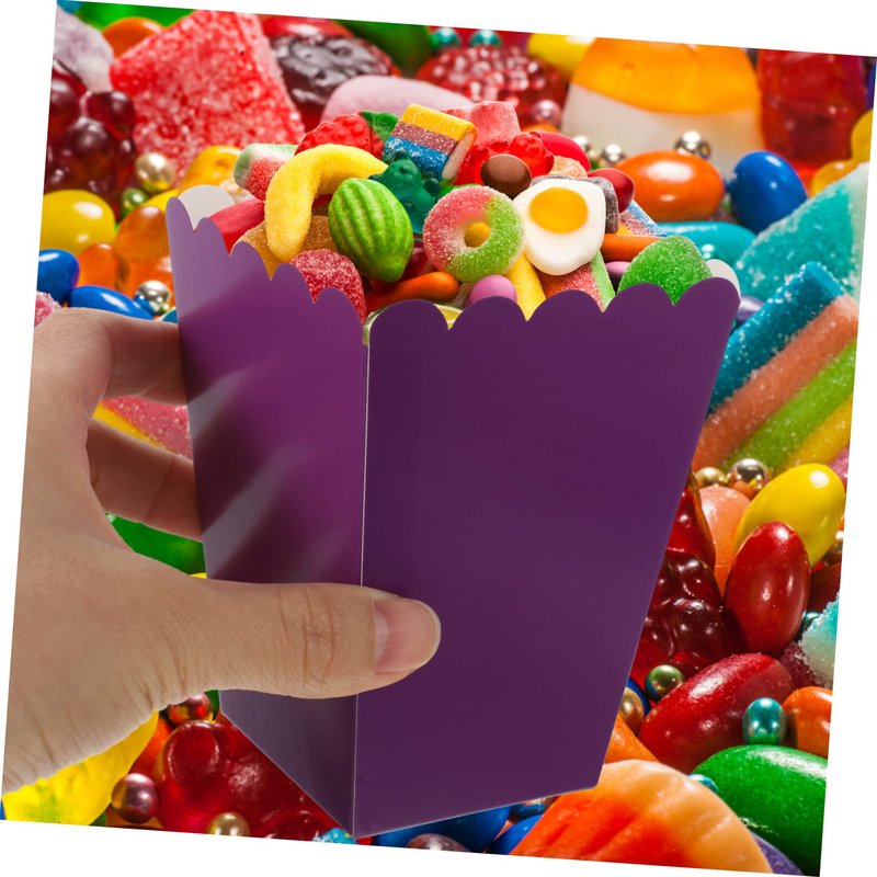 UPKOCH 50pcs Purple Popcorn Boxes, 10.7x7.5cm Snack Containers for Movie Theater/Candy Buffet, 250g Cardboard Party Favors Bulk for Wedding/Home Theater/Carnival
