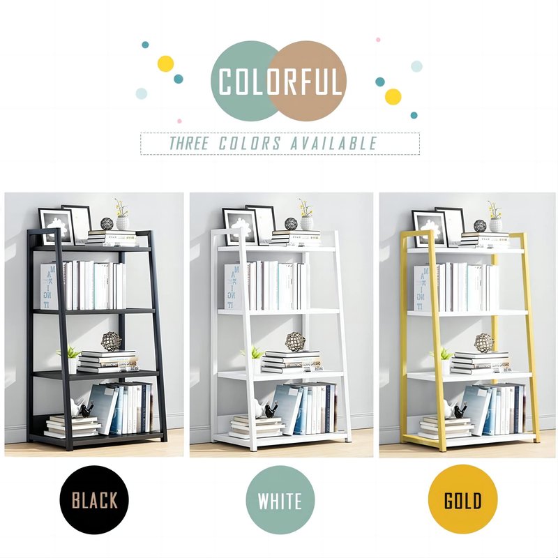 IOTXY 4 Tier Open Bookshelf - Steel and Wood Display Stand, 50CM Width Floor-Standing Bookcase, White
