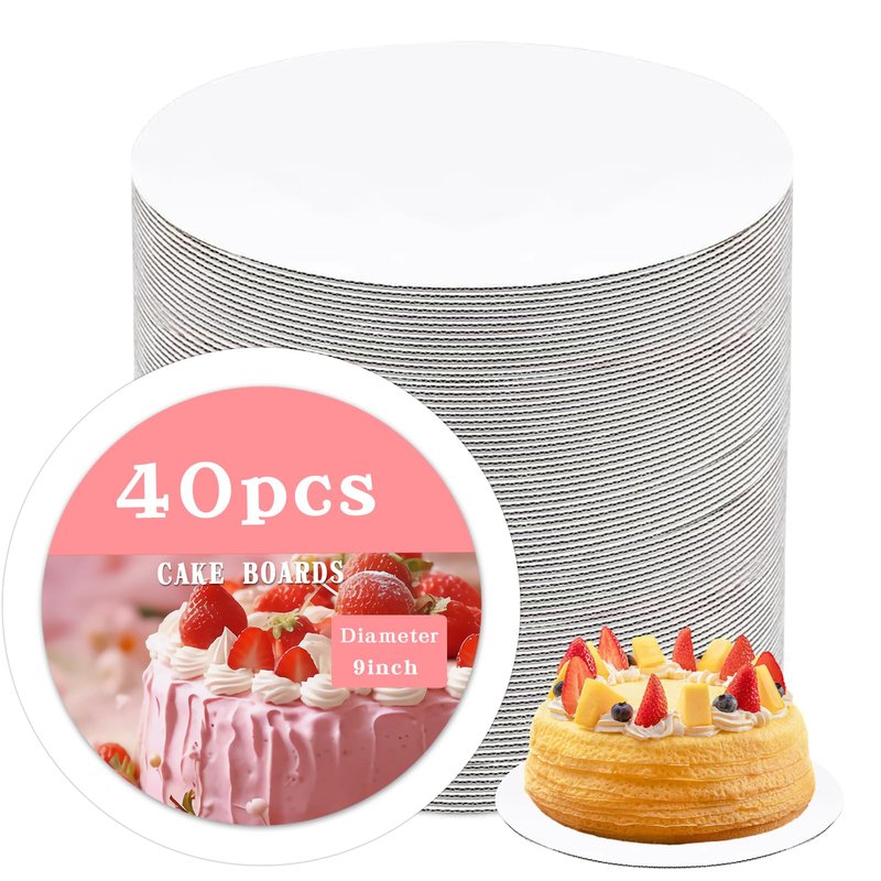 40 Pcs 9inch White Cake Boards,Cake Boards 9 inches Round,Food-Graded Corrugated Cardboard Cake Rounds Ideal for Baking, Cake DIY, Dessert and Crafting(White, 9inch/40Pcs)