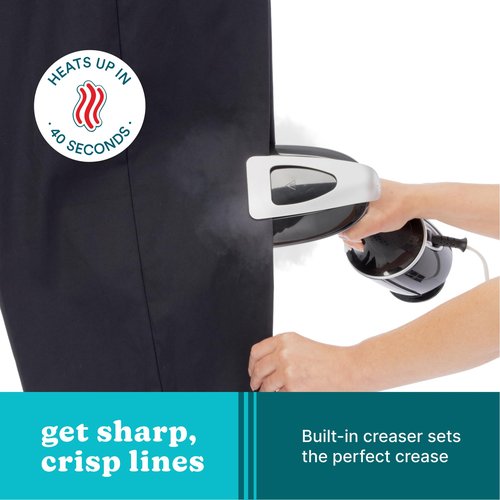 Homedics PerfectSteam Handheld Garment Steamer for Clothes, Sheets and Curtains - 1550 Watts Portable Garment Steamer, Fast Heat, Turbo Power, 15-Minute Continuous Steam, Built-In Crease Attachment