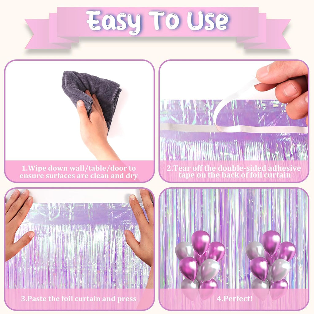 Voircoloria Iridescent Purple Foil Fringe Curtains - Glittering Tinsel Streamers | 2 Pack for Parties