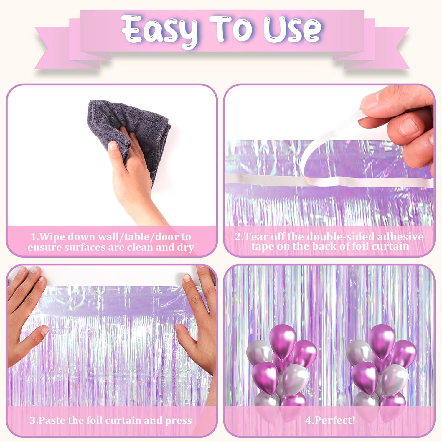 Voircoloria Iridescent Purple Foil Fringe Curtains - Glittering Tinsel Streamers | 2 Pack for Parties
