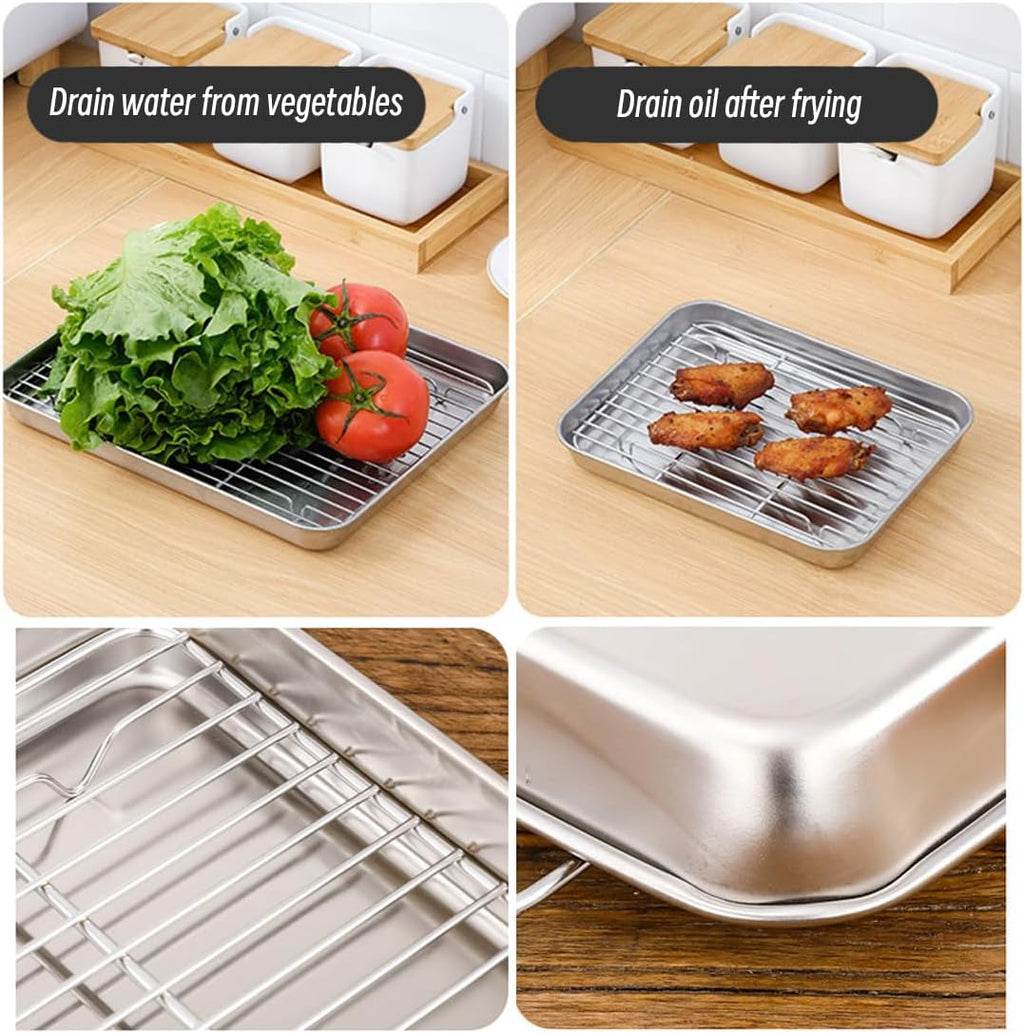 Skiennix 2-in-1 Stainless Steel Baking Sheet - Heavy Duty Oven Pan with Cooling Rack, Easy Clean