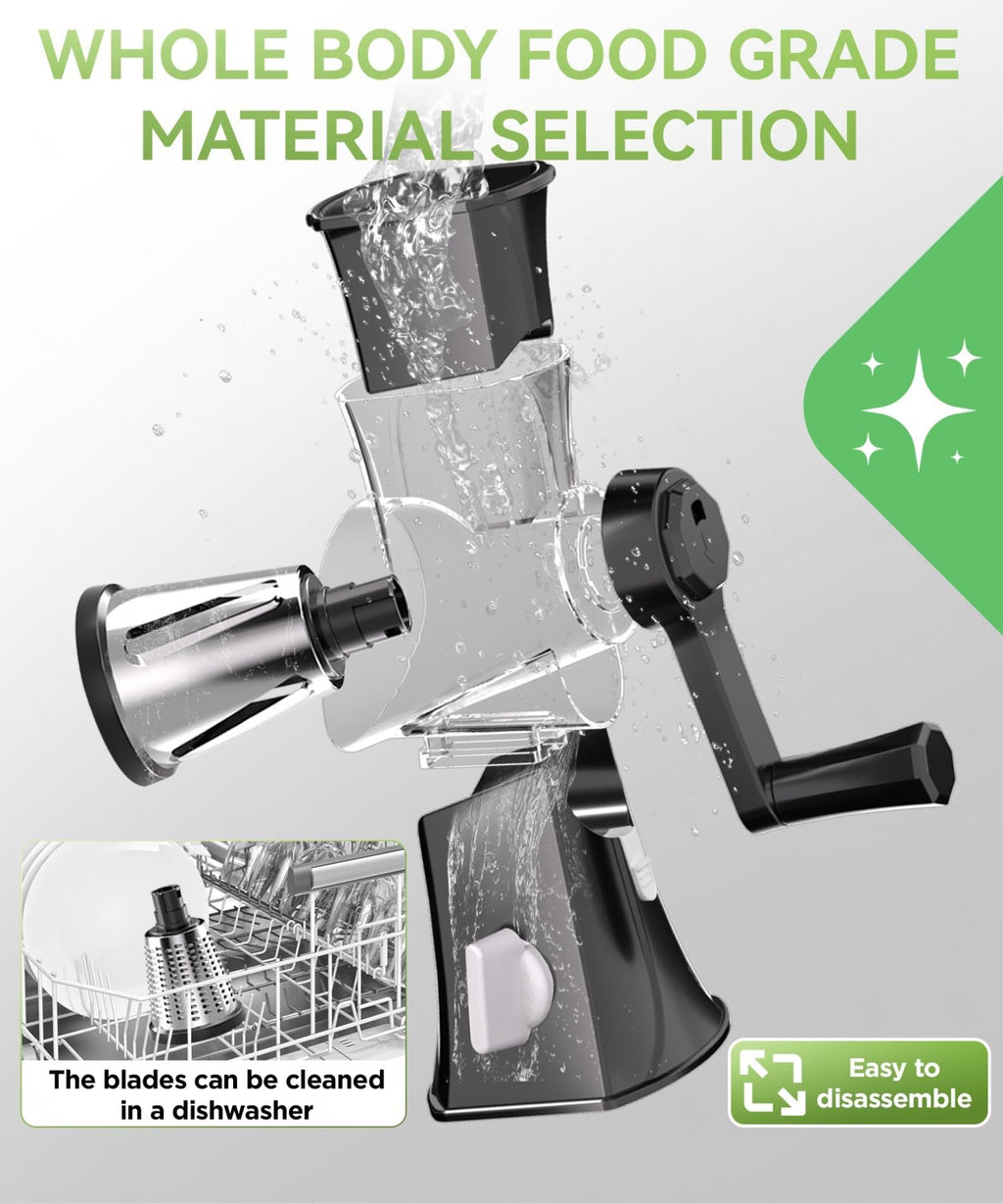 Rotary Cheese Grater, 3 in 1 Cheese Grater Replaceable Stainless Blades Cheese Shredder, Vegetable Slicer, Non-slip Suction Base, Easy to Clean Kitchen Gadgets