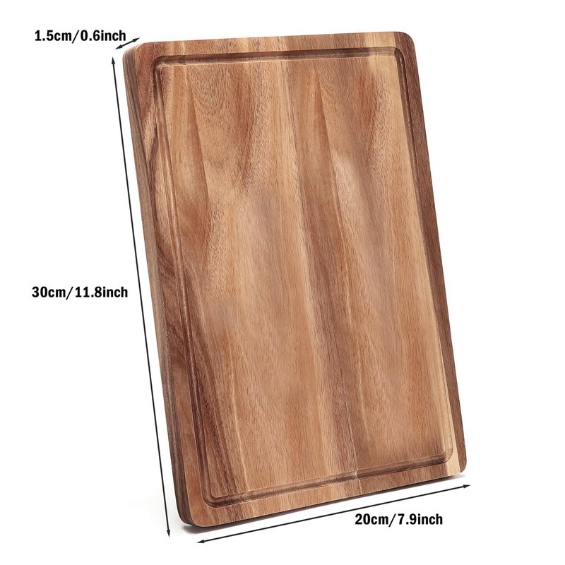 11.8 Inch Acacia Wood Cutting Board, 0.6" Thick, Reversible Wooden Cutting Board for Kitchen, Charcuterie Board Cheese Board with Deep Groove (6)