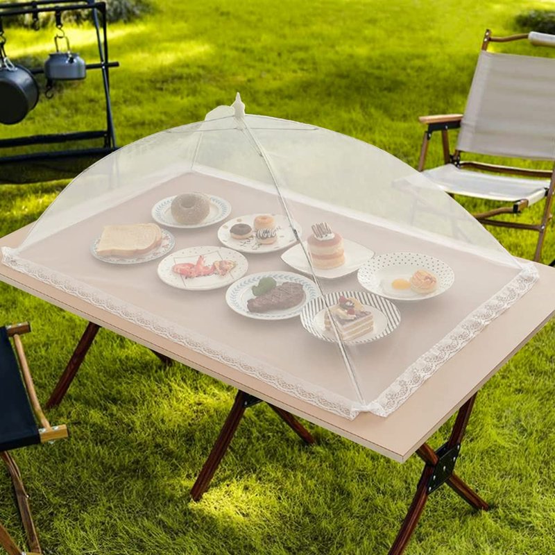2 Pack Extra Large Food Tents SPANLA 41"X27" Pop-Up Mesh Food Covers for Outdoors with 1 Standard (17"X17") Food Cover, Reusable and Collapsible Food Nets Outside BBQ Party Supplies