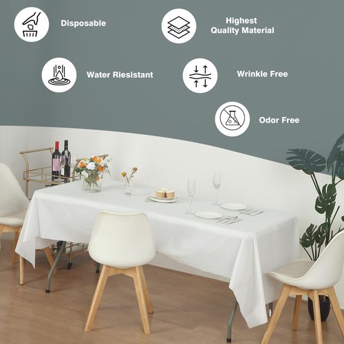 Evershine (12-Pack Heavy Duty Plastic Table Covers Tablecloth (Reusable) (Rectangle 54" X 108", White)