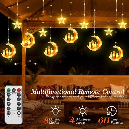 Lewondr LED Moon Castle Fairy Lights - 138 String Lights with Remote Control & Timer | Orange Ramadan Decor