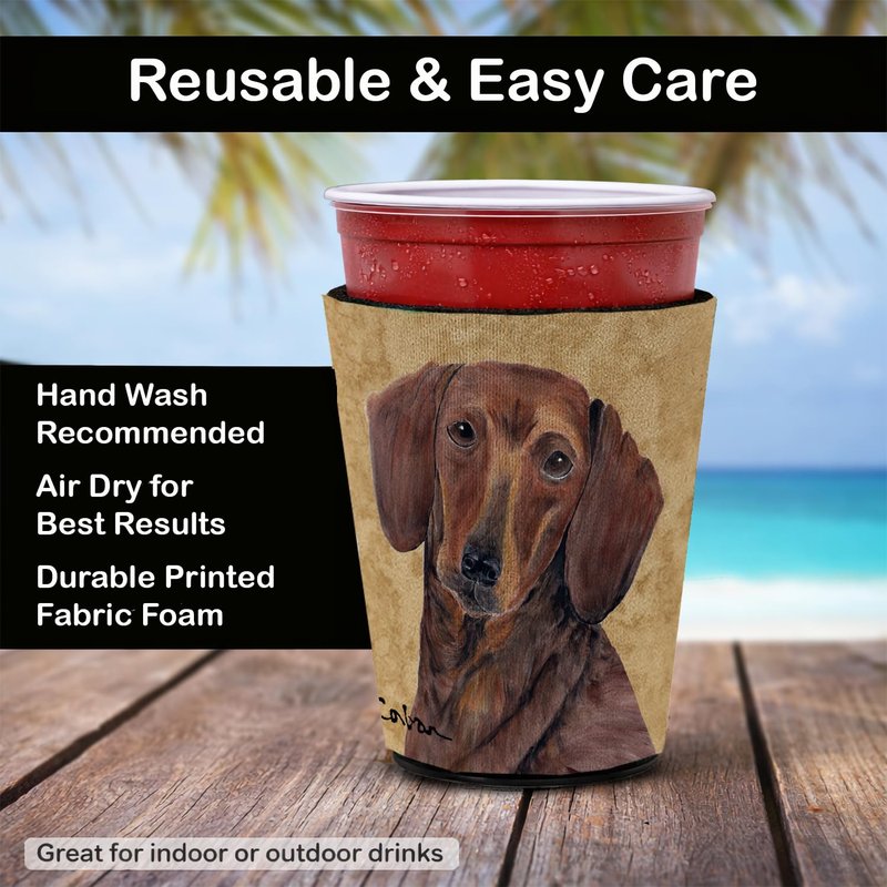 Caroline's Treasures SC9137RSC Dachshund Red Cup Hugger Cup Cooler Sleeve Hugger Machine Washable Drink Sleeve Hugger Collapsible Insulator Beverage Insulated Holder
