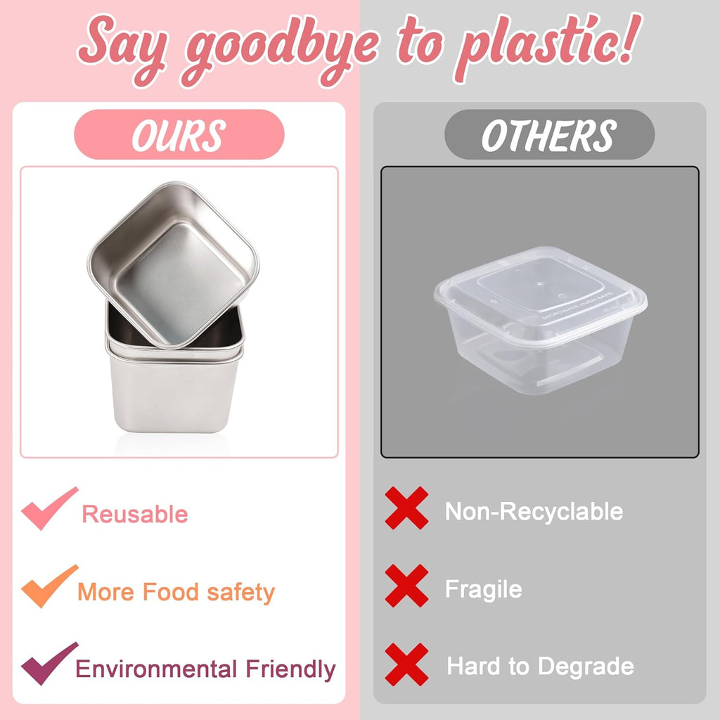 Qukaka Stainless Steel Snack Containers - Leak Proof & Easy Open - 7.2oz Reusable Lunch Box | 3-Pack
