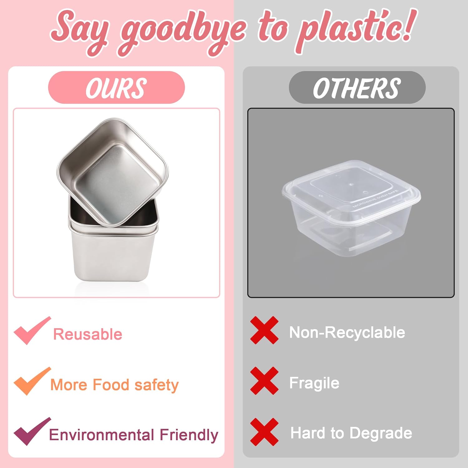Qukaka Stainless Steel Snack Containers - Leak Proof & Easy Open - 7.2oz Reusable Lunch Box | 3-Pack