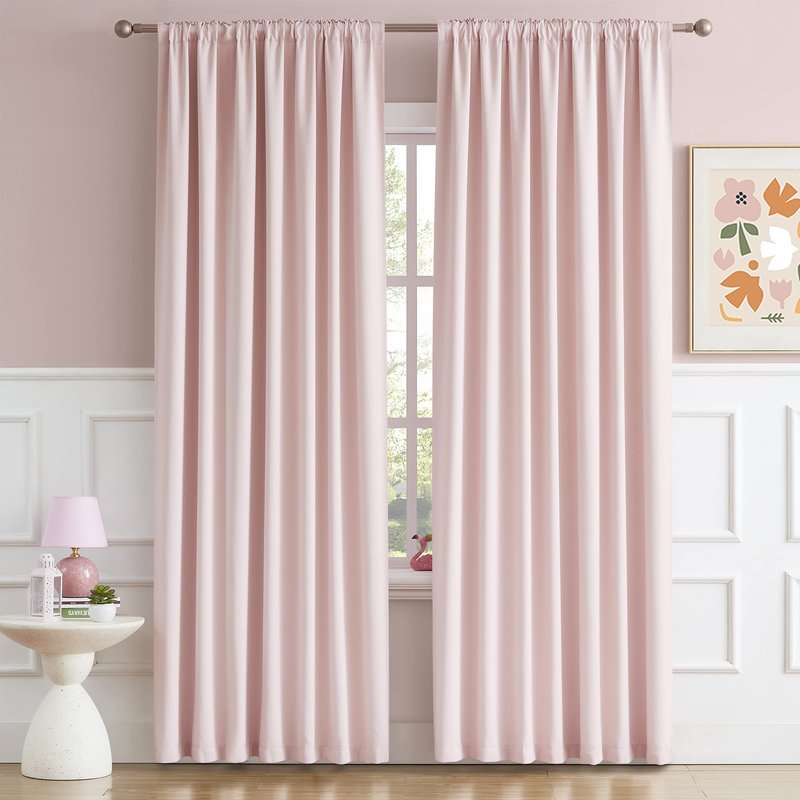 DUALIFE 2 Panels Baby Pink Curtains for Girls Bedroom 70 Inch Wide- Back Tab and Rod Pocket Room Darkening Thermal Insulated for Living Room 70 x 84 Inch Length