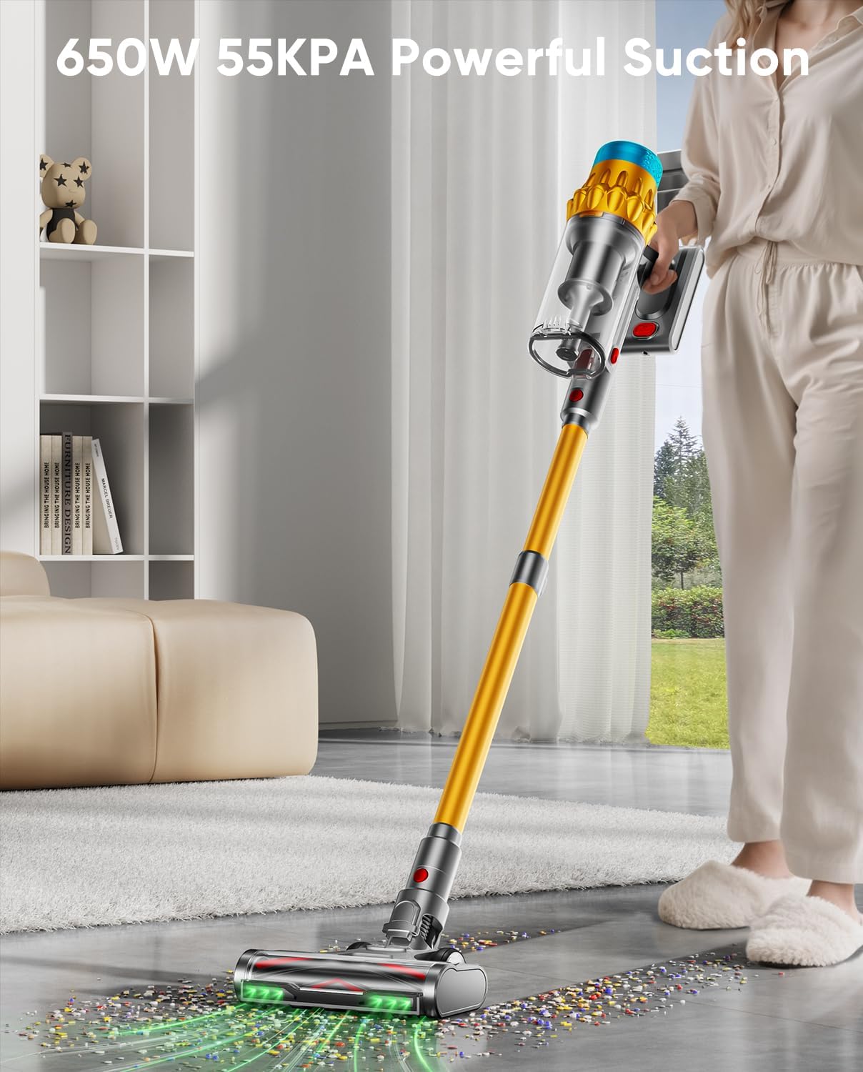 Skiennix Cordless Vacuum Cleaner - 600W Power, 70 Min Runtime, Anti-Tangle Brush, 1.8L Capacity - Blue