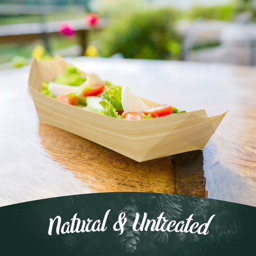 BambooMN - Disposable Food and Appetizer Wood Boat Dishes - 6.7" x 3.5" x 1" - 300 Pieces