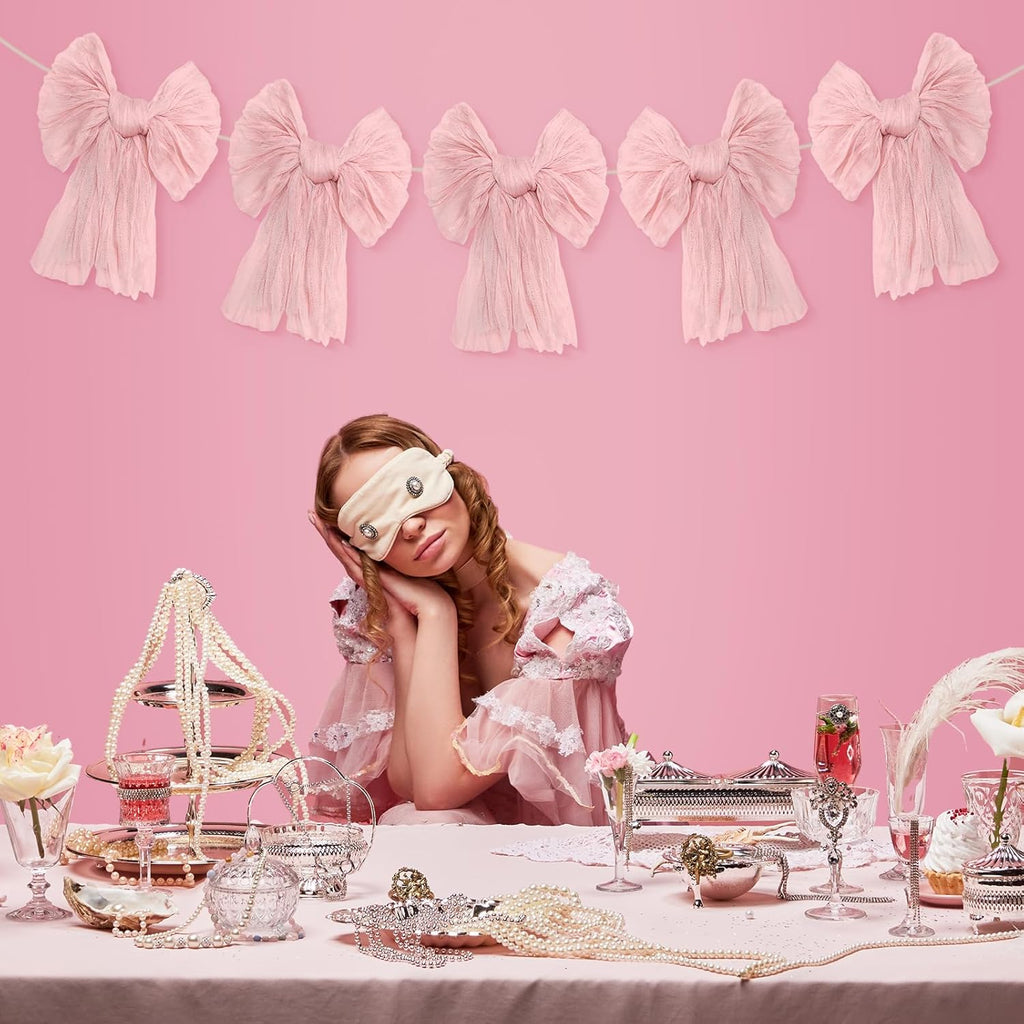 VitalCozy Pink Bow Garland Banner - Charming Decorations for Coquette Birthday & Baby Showers