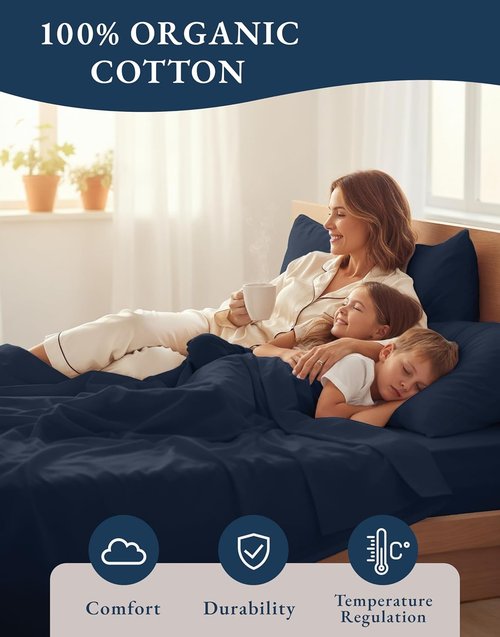 LANE LINEN 100% Organic Cotton Bed Sheets - Soft, Breathable 4-Piece Set for California King | Navy