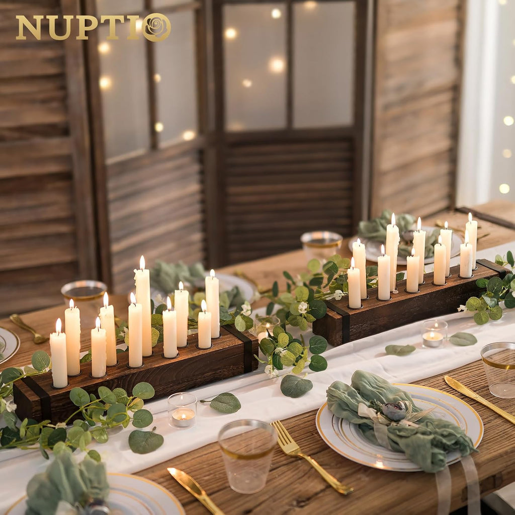 NUPTIO Wood Candelabra - 16.5-Inch Taper Candle Holder for Farmhouse Table Centerpiece | Christmas Decor
