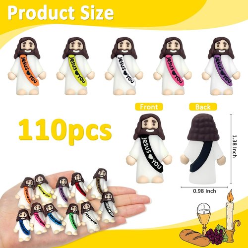 Little Jesus Figures by 110 PCS - Mini Jesus Figurines for Easter, Baptism Gifts & Party Favors | 11 Colors