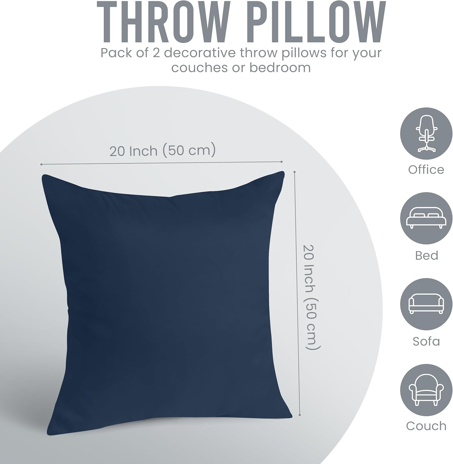Utopia Bedding 20x20 Pillow Inserts - Set of 2 Navy Decorative Cushions for Sofa & Bed - Soft & Fluffy Support