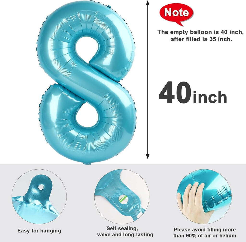 Pastel Blue 40 Inch Number 8 Balloon - Perfect for 8th Birthday Parties & Celebrations
